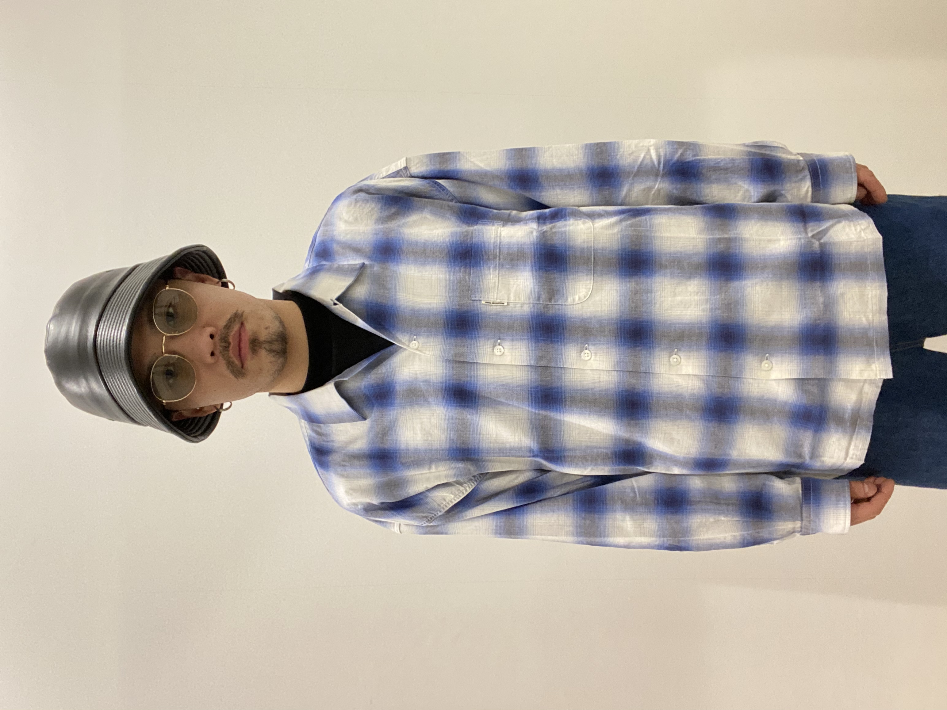 COOTIE / Ombre Check Open Collar Shirt -Off White×Blue- | 80 ...