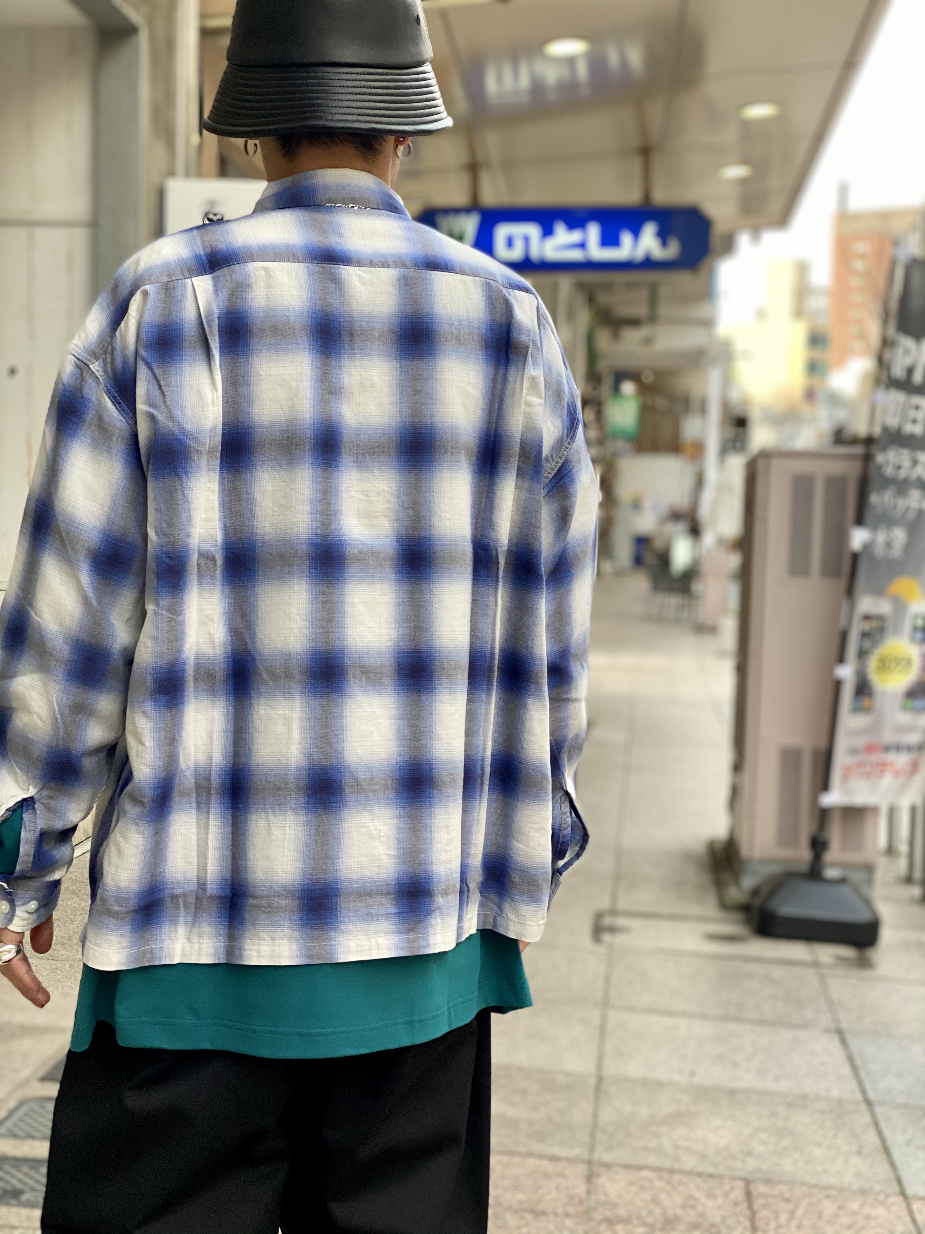 COOTIE / Ombre Check Open Collar Shirt -Off White×Blue- | 80 ...