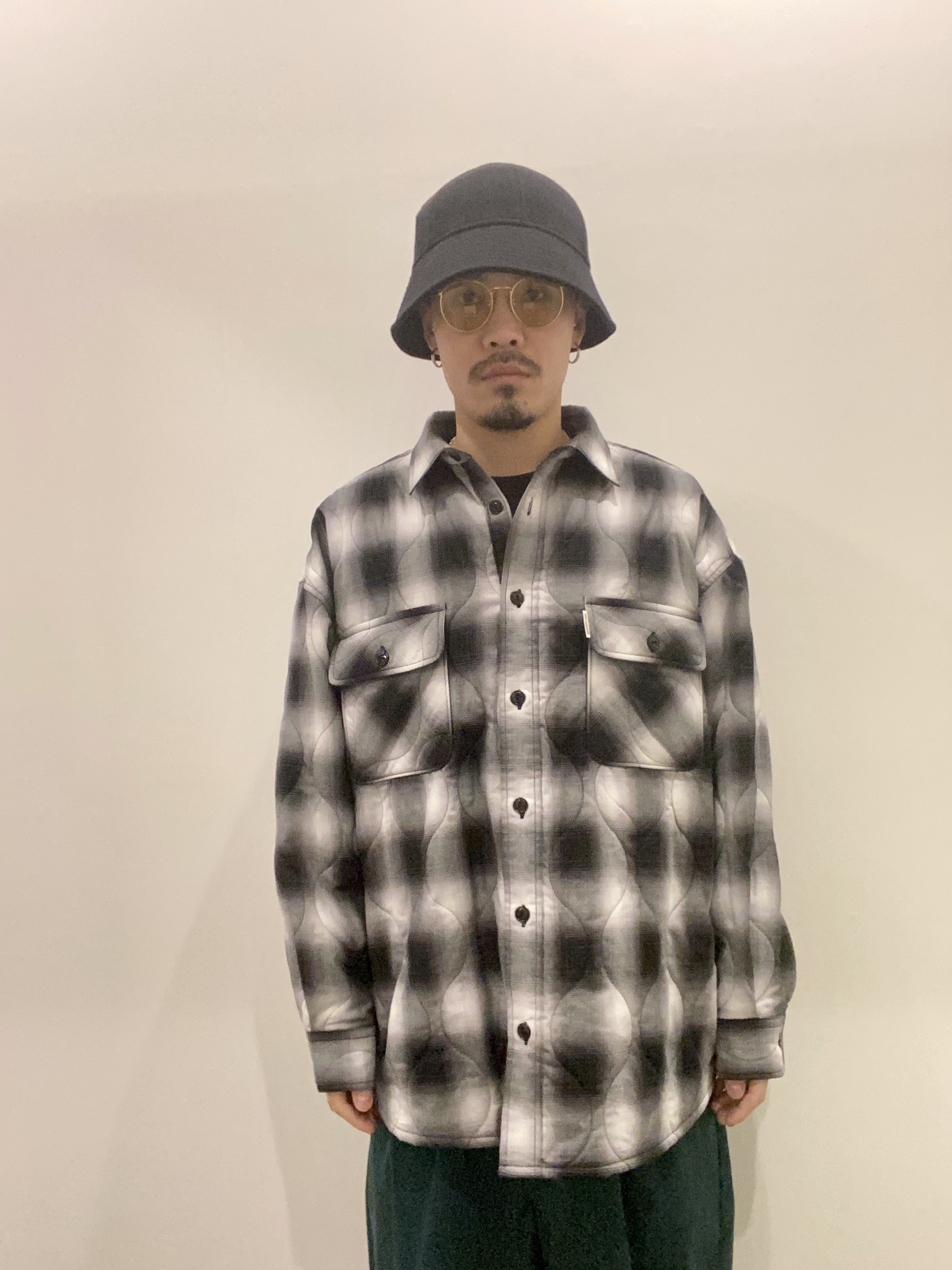 COOTIE / Ombre Check Quilting CPO Jacket -Black×Off White- | 80